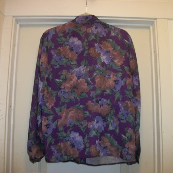 ROMANTIC FEMME OFFICE SIREN VINTAGE PRETTY IN PURPLES 80S 90S BLOUSE LG - Picture 3 of 3